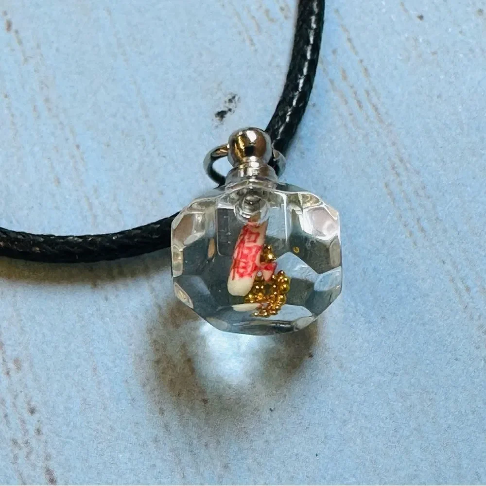 Asian Symbol Gold‎ Beads Crystal Water Pendant Necklace